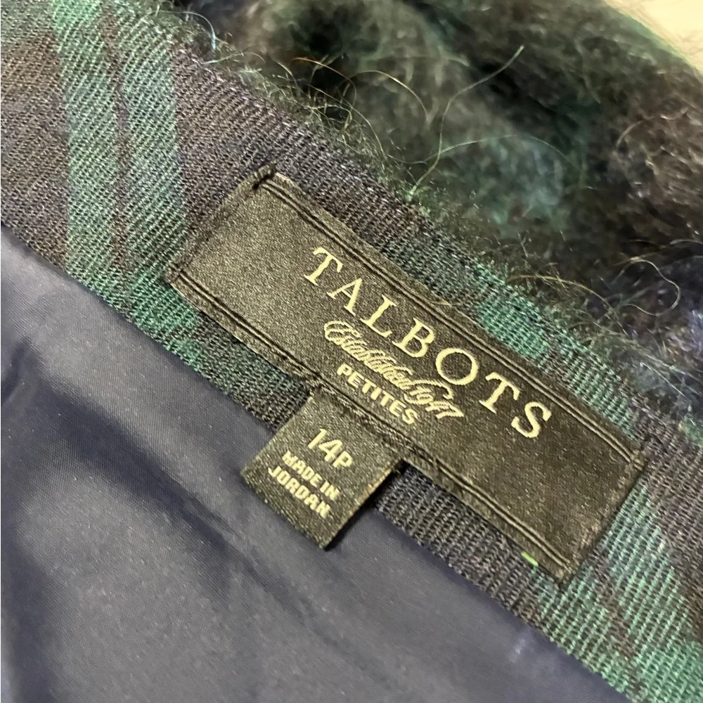 Talbots Wool/Mohair Plaid Skirt, Size 14 Petite, Navy & Green, Fully Lined, EUC